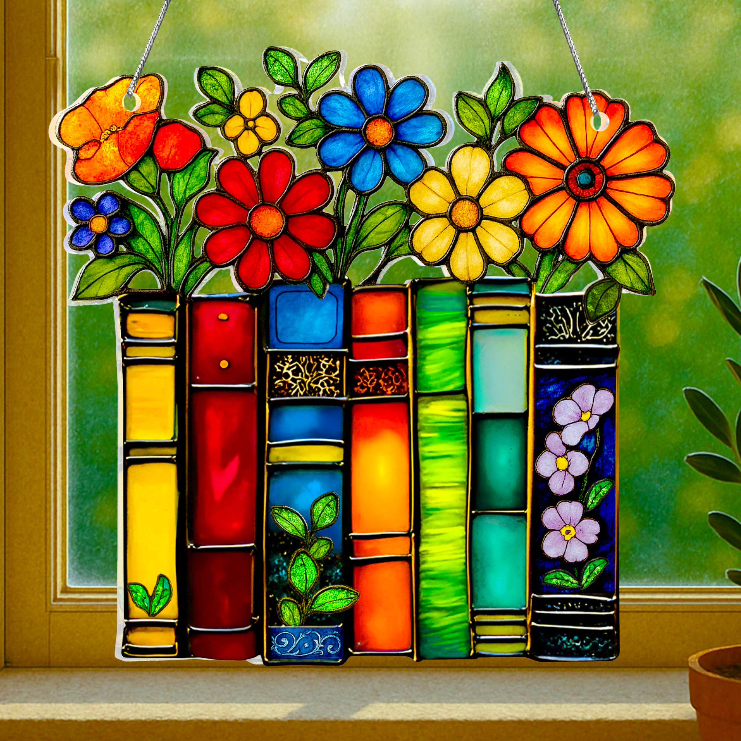 10inch Book Ornament Stained Plexiglas Window Hanging