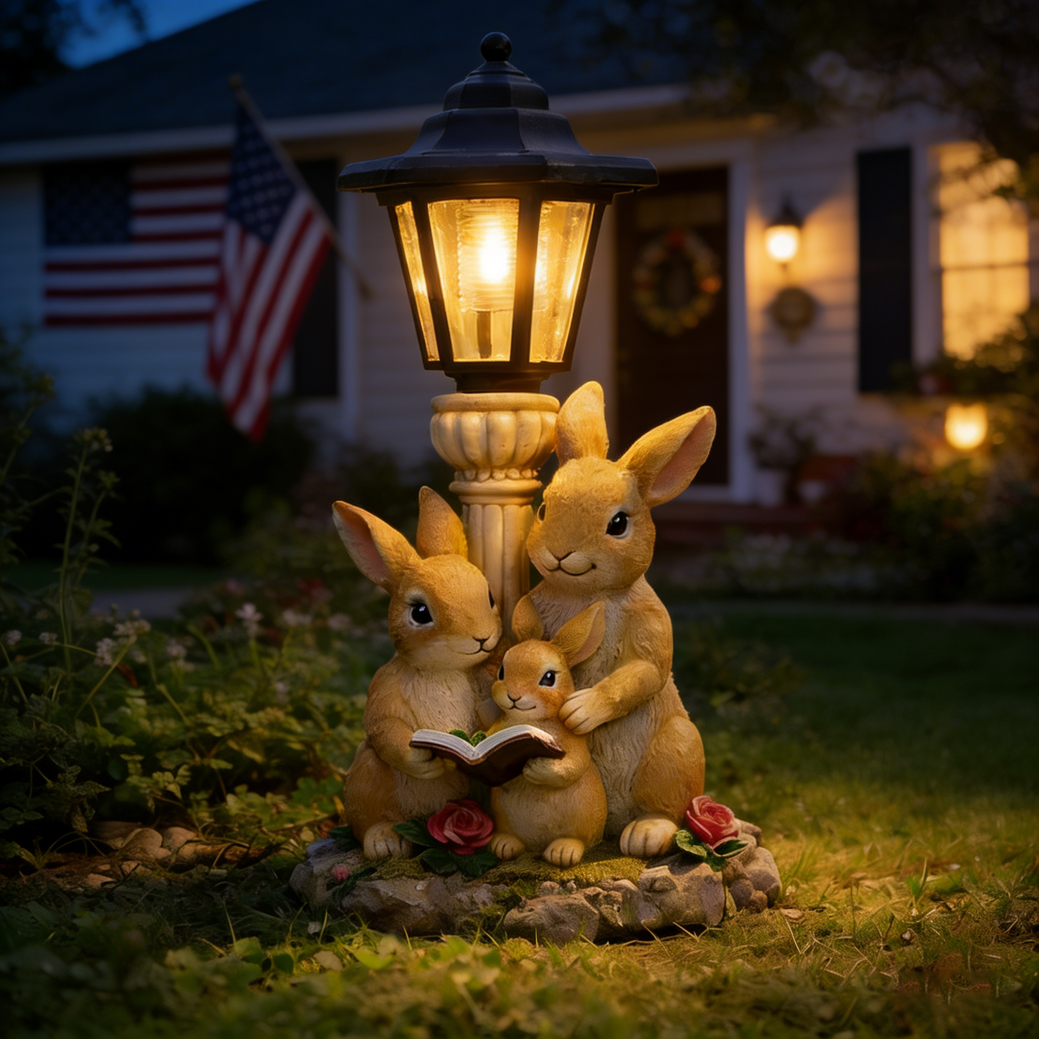 Solar Garden Light Resin Statue – Whimsical Outdoor Decor with Warm Glow