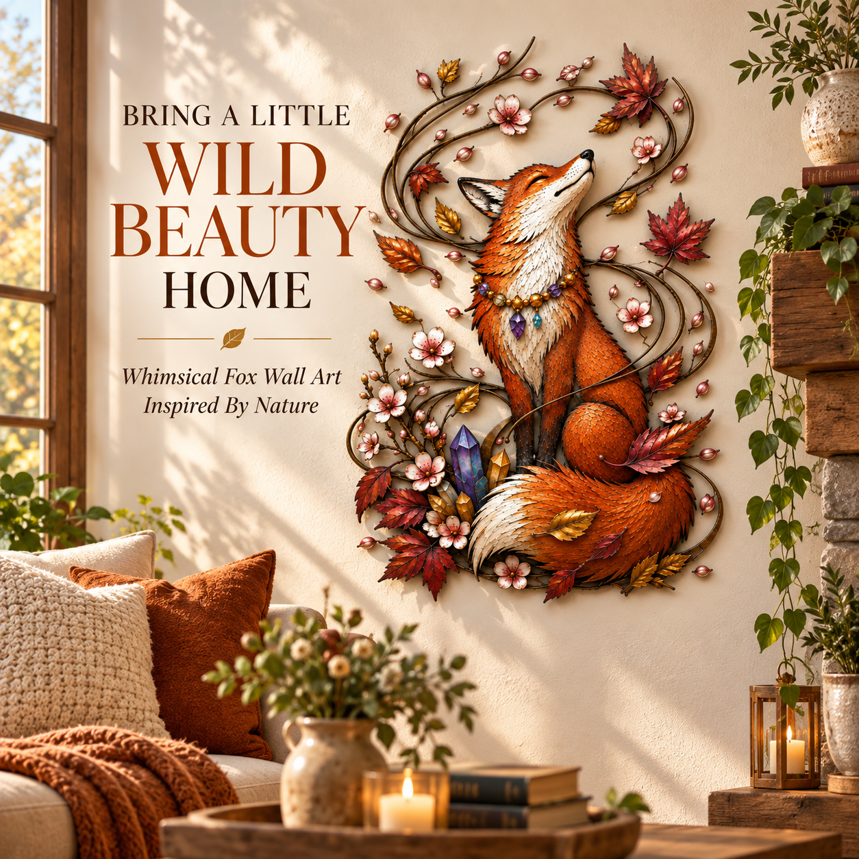 Enchanted Autumn Fox Metal Wall Decor