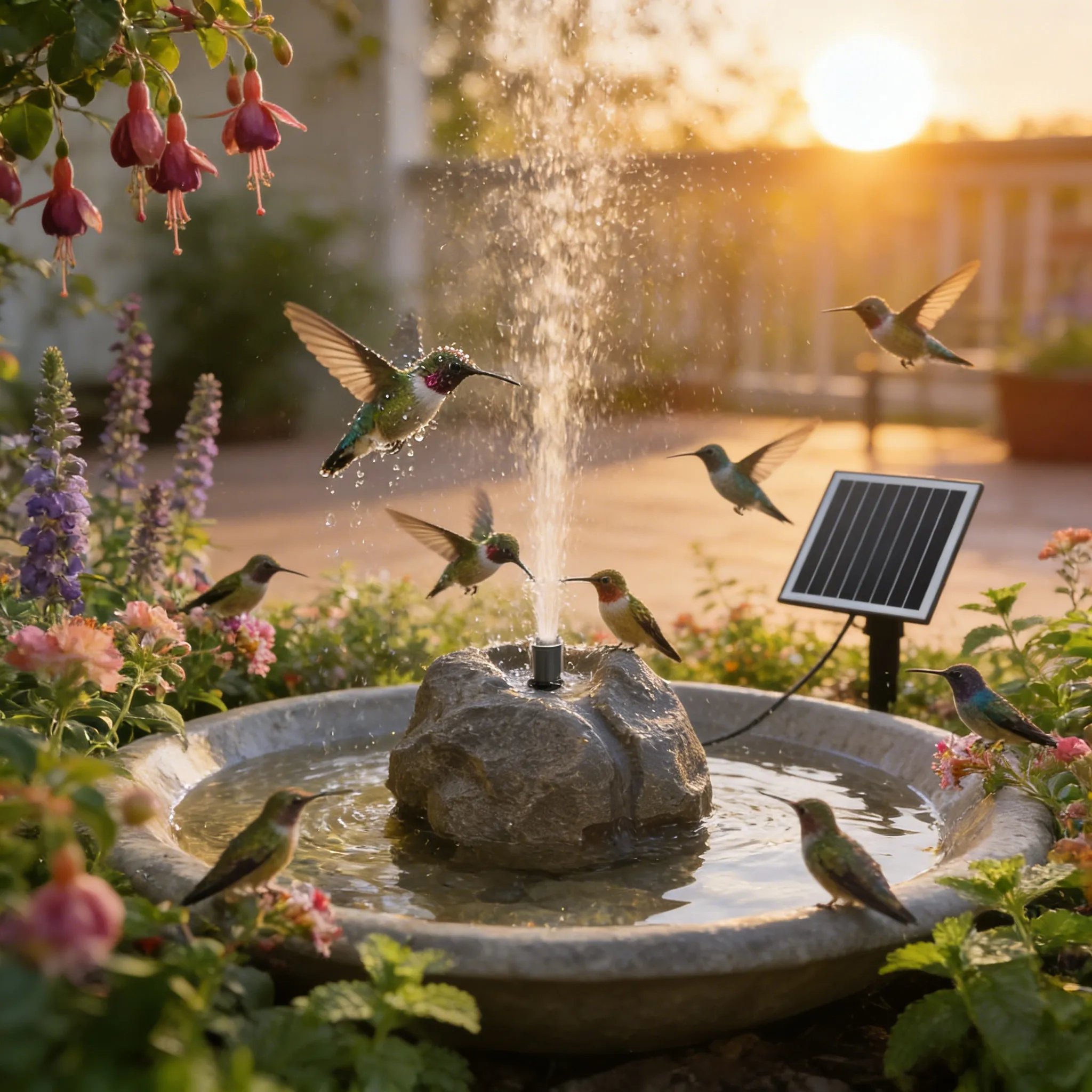 Realistic Granite Rock Solar Bird Bath Fountain