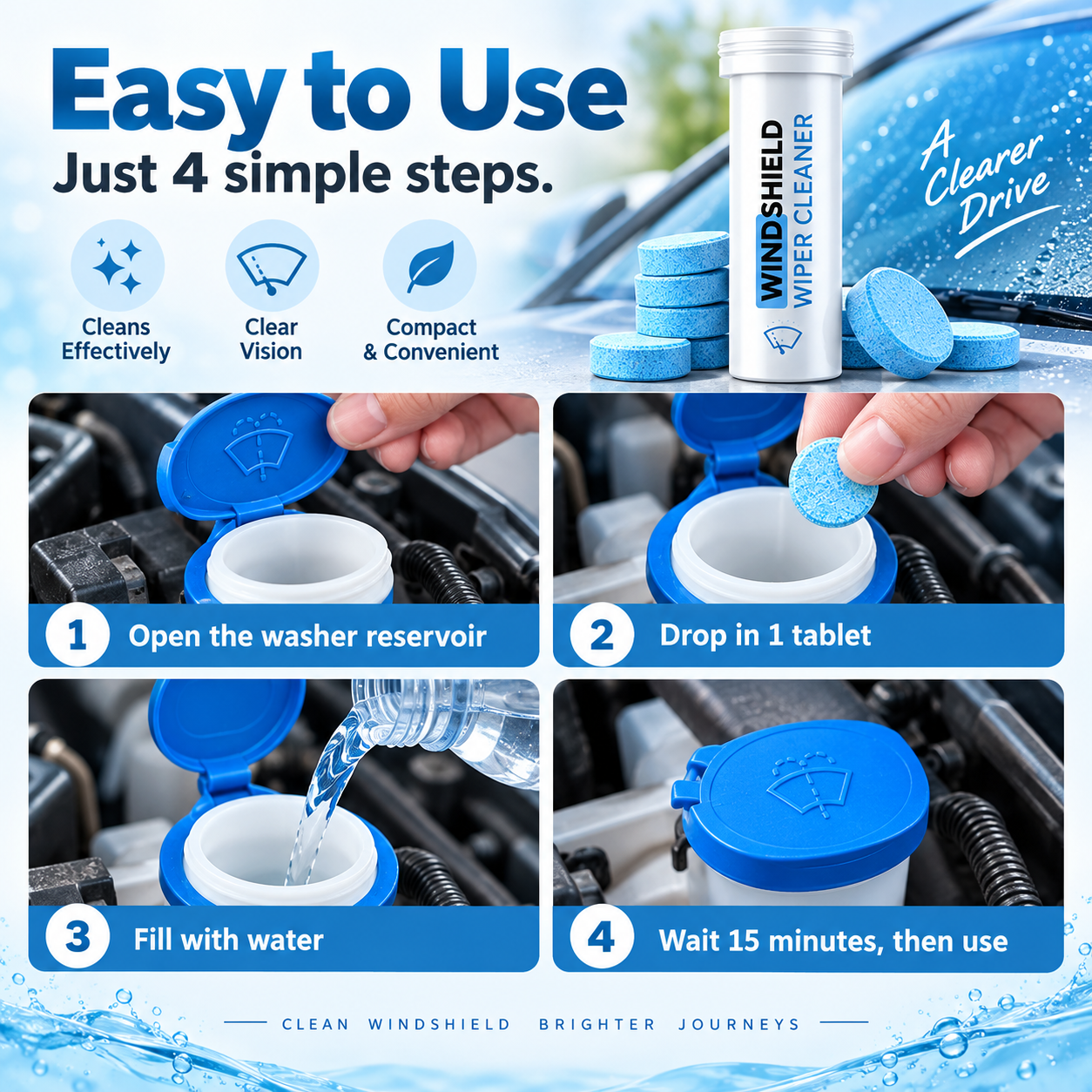 5-bottle Pack Windshield & Glass Cleaning Tablets – 75 Deep Cleaning Treatments