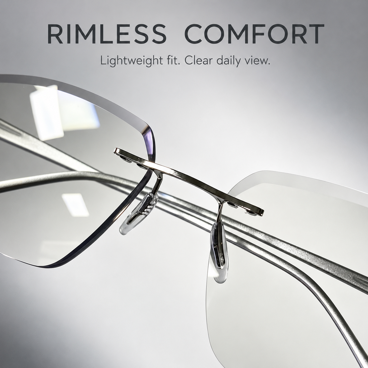 2-in-1 Photochromic Rimless Reading Glasses – UV400, Blue-Light Filtering & Low-Distortion Clarity