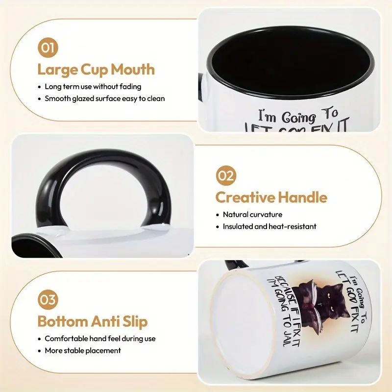 Funny Black Cat Coffee Mug Gift for Cat Lover