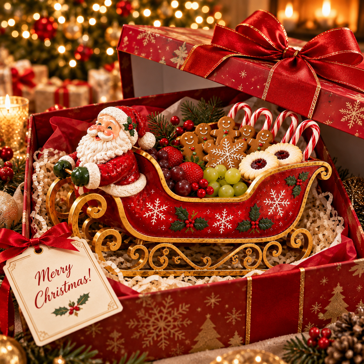 Christmas Santa Sleigh Holiday Serving Tray