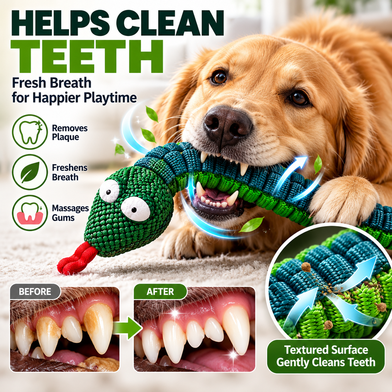 Tough Braided Snake Dog Toy – Squeaky, Chew-Resistant Tug Toy for Medium & Large Dogs