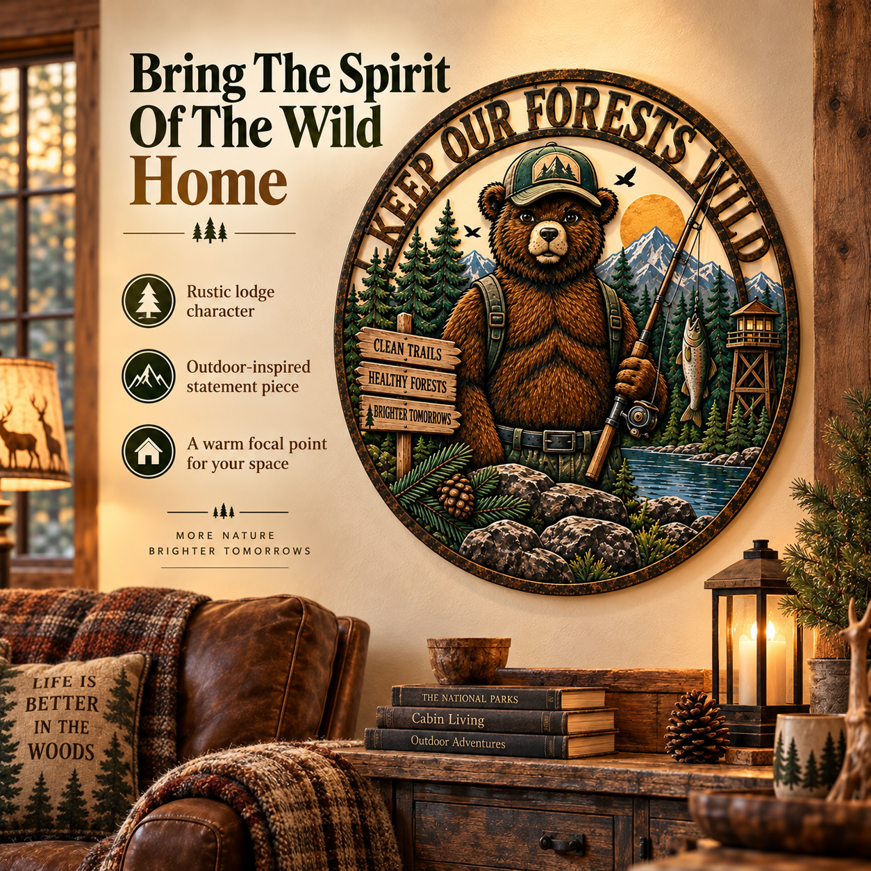 🐻 Rustic Forest Bear Metal Wall Art