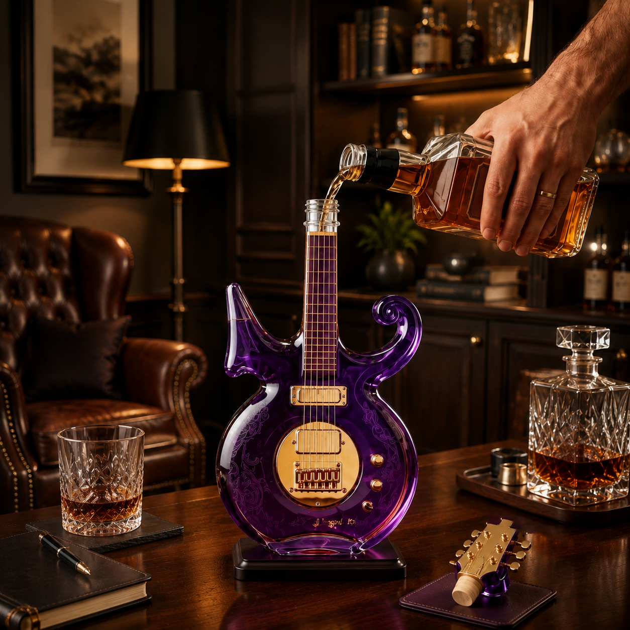 Purple Music Legend Guitar-Shaped Commemorative Whiskey Bottle