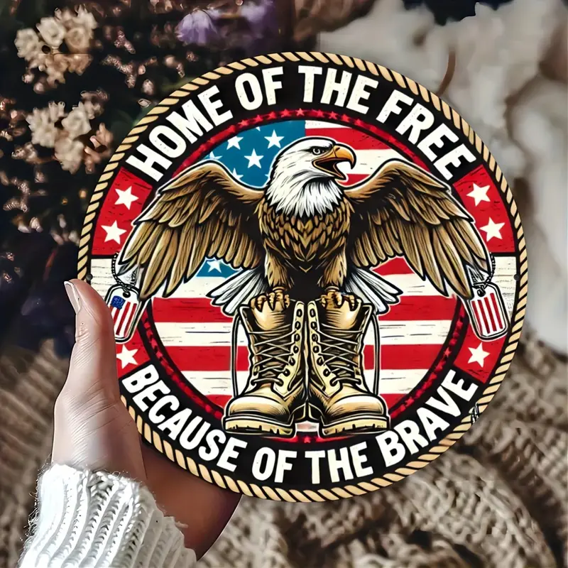 Liberty Circle Door Wreath –8” Patriotic Wooden Sign for 4th of July & Memorial Day