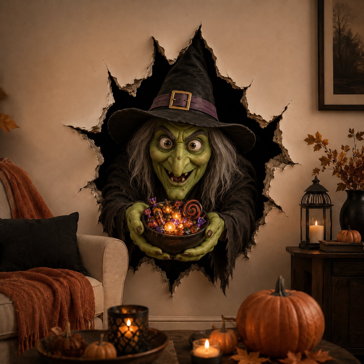 Halloween break-in 3D wall decal - Witch Candy Bowl