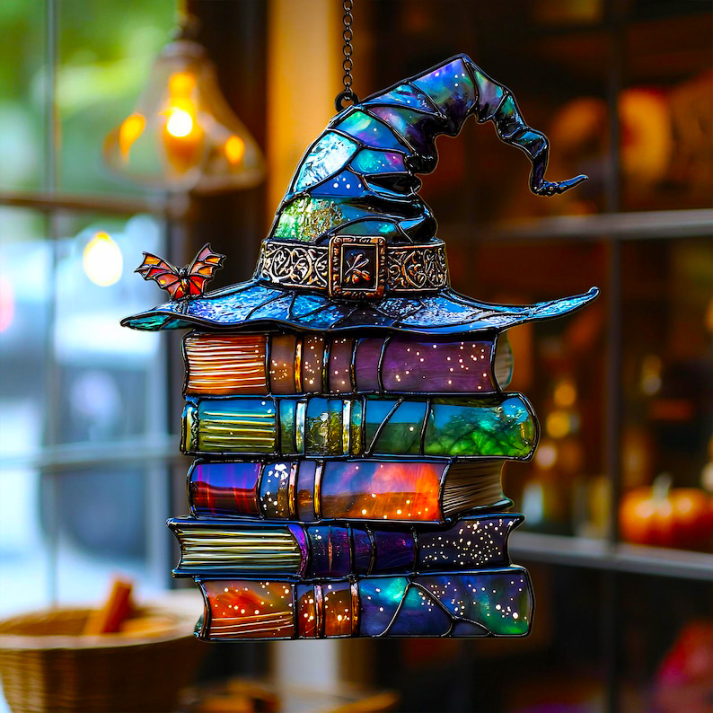 Let the Light Tell a Story - Witch Hat Books Window Hanging Sun Catcher Decor