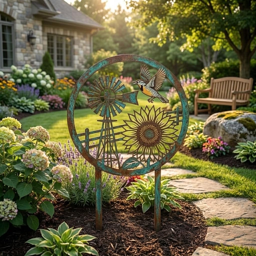 🐦Patina Finish Iron Garden Stake