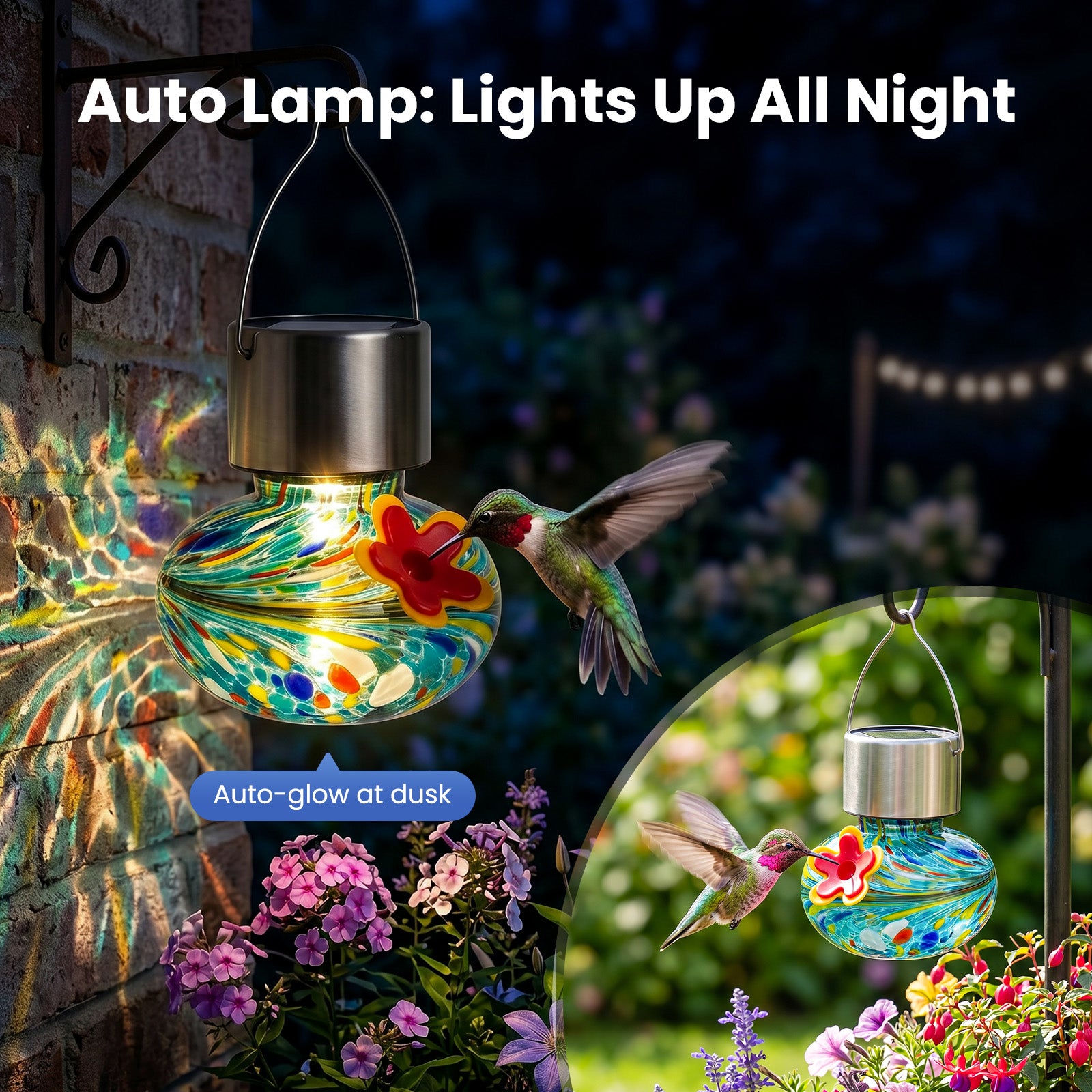 Solar Hummingbird Feeder with Light