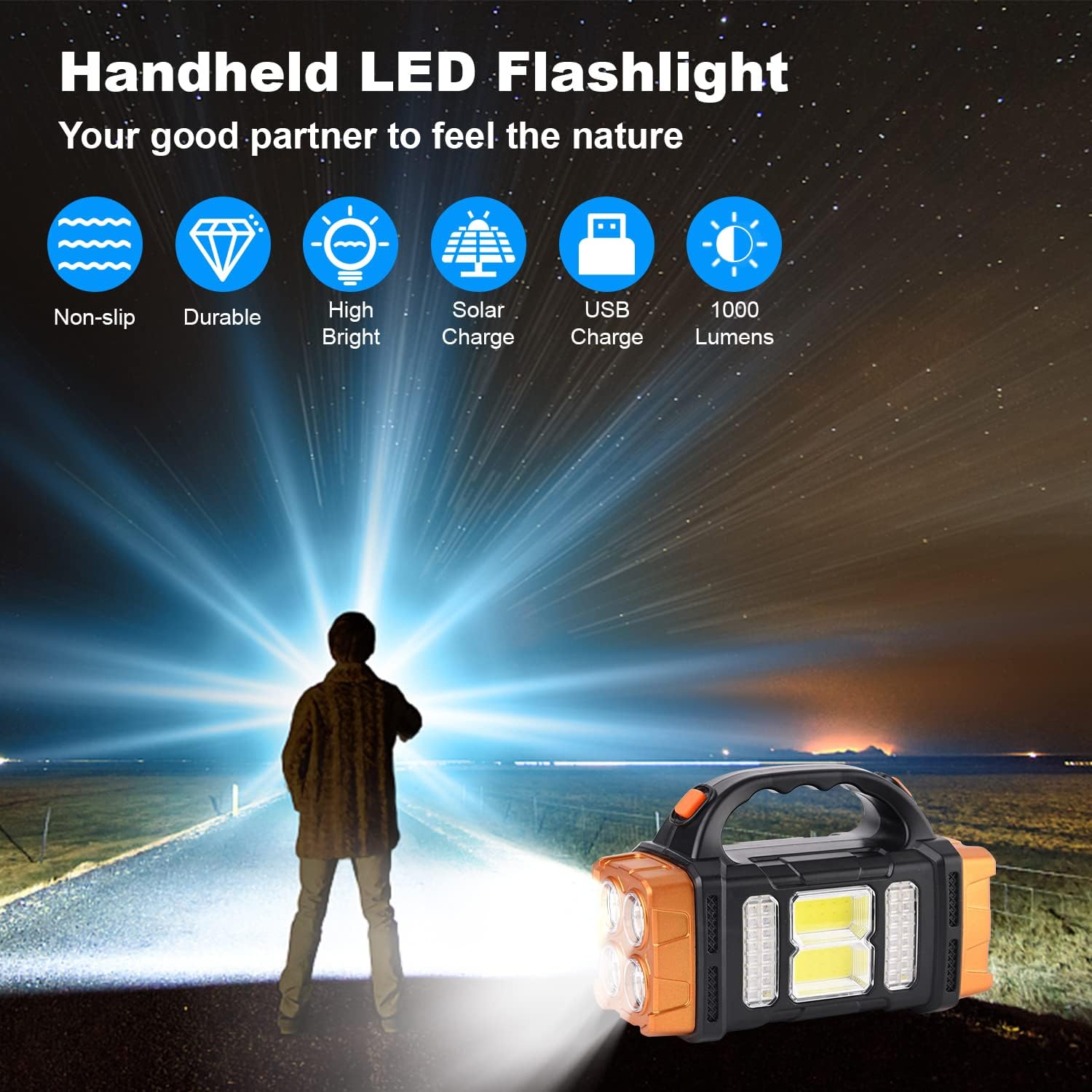 Ultra-high brightness Two Side Solar Handheld Emergencies Flashlight
