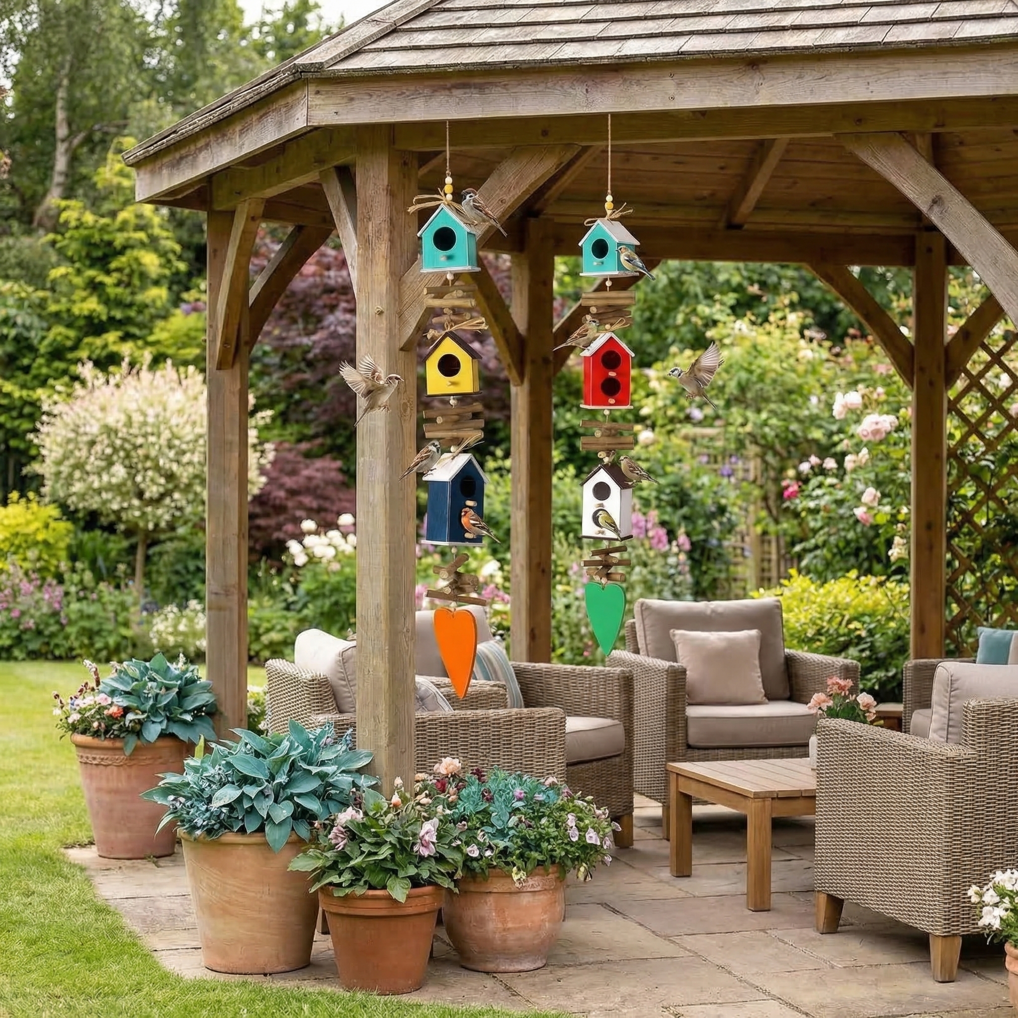 Hanging Colourful Birdhouse Bird Feeder Outdoor