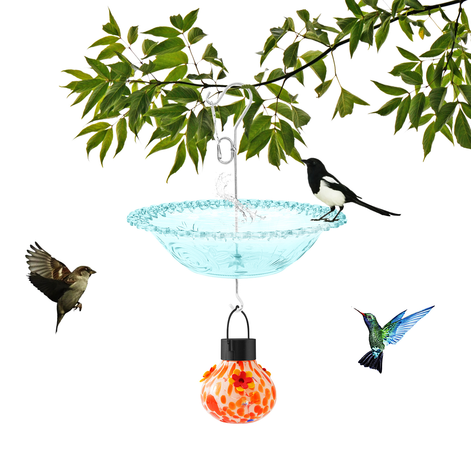 🌞💐 Solar Hummingbird Feeder – Sip, Shelter & Shine with Every Sunset! 🦜✨