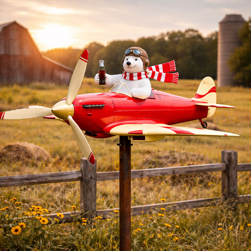 🐻✈️ Polar Bear Pilot Airplane Wind Spinner – Whimsical Garden Decor ✨