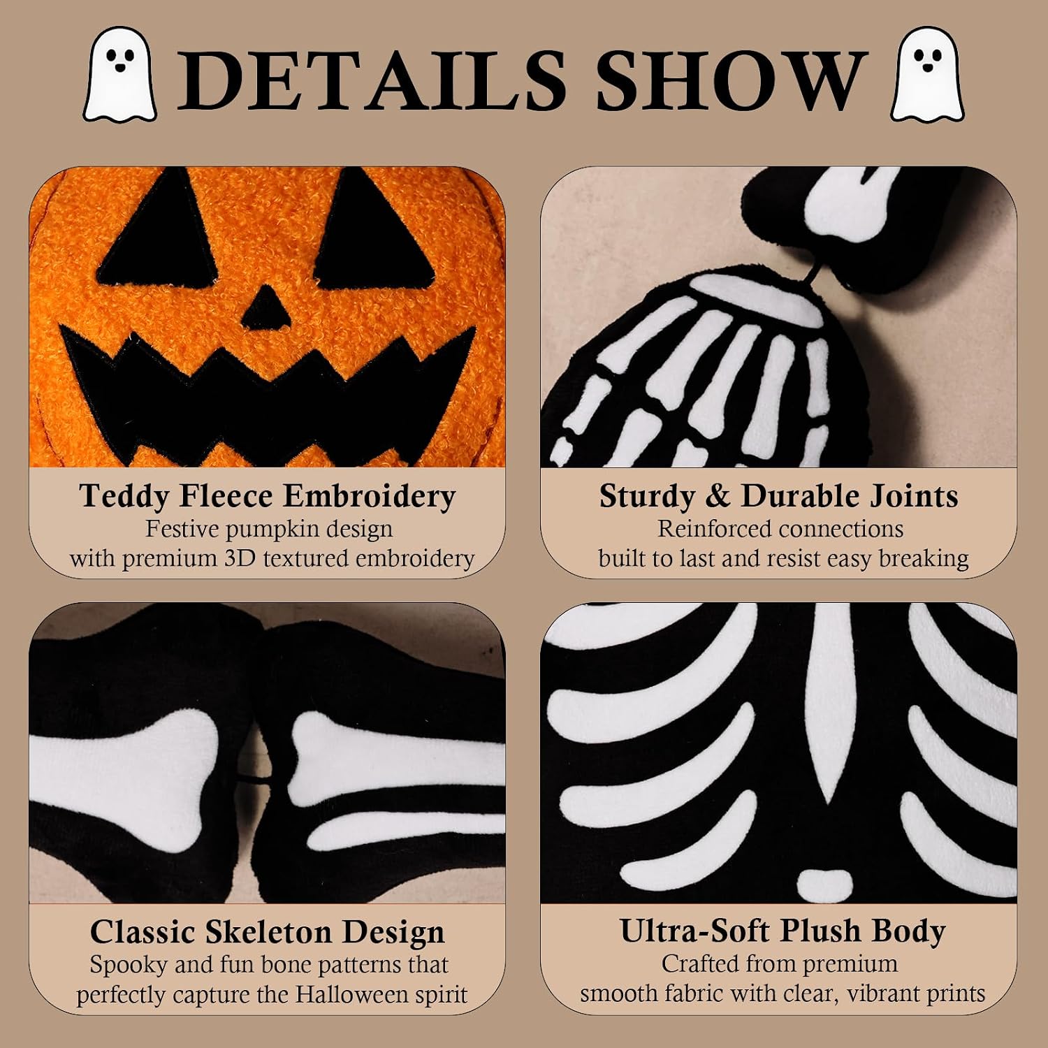 🎃 Halloween Skeleton Pumpkin Plush Decoration