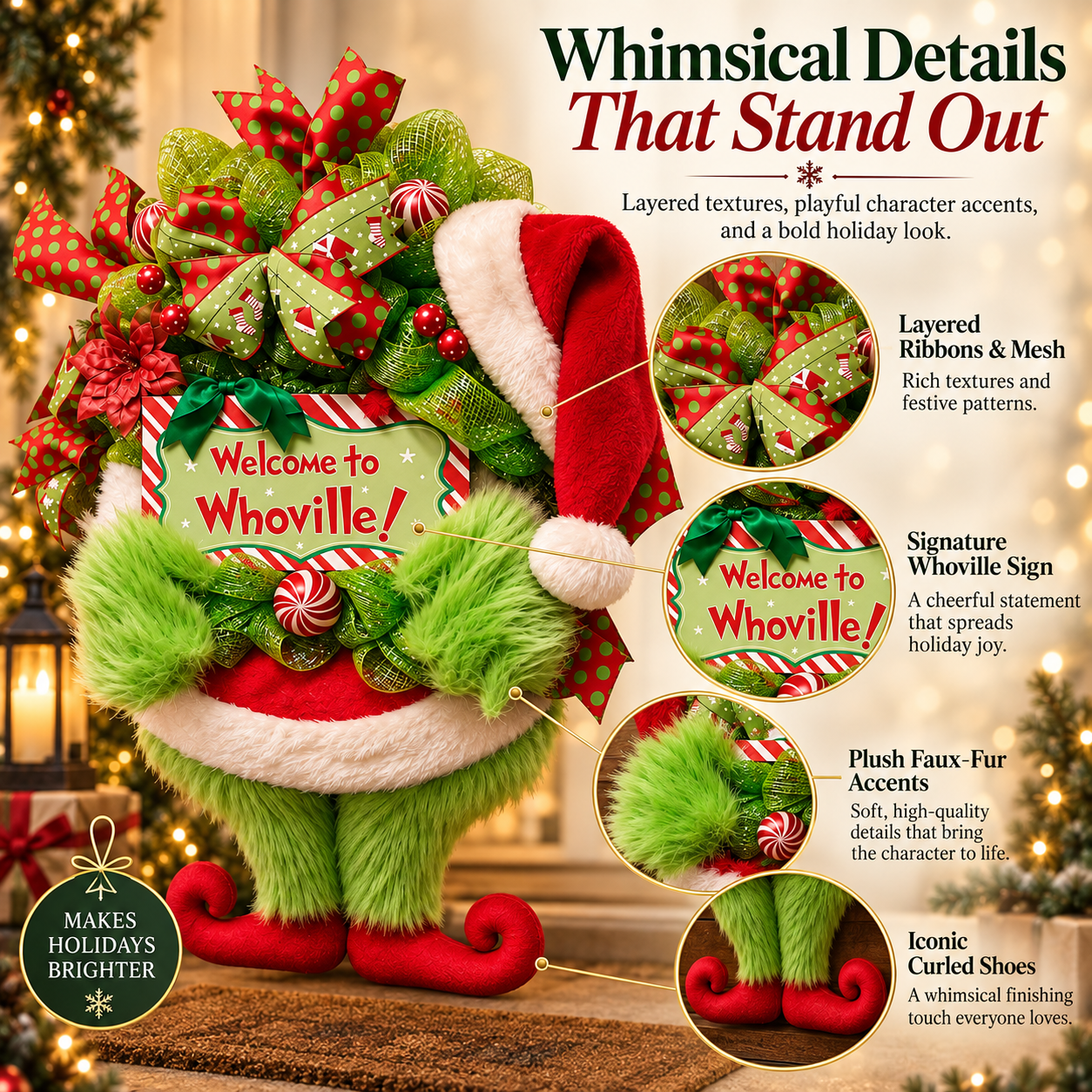 💚 Whoville Grinch Christmas Door Wreath