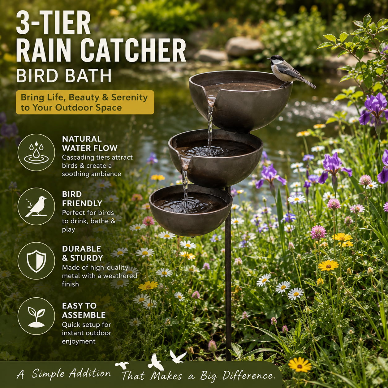 Bring Life Back To Your Garden – 3-Tier Rain Catcher Bird Bath