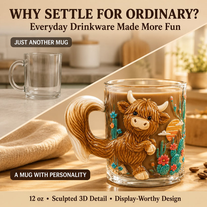 🐾 Whimsical 3D Animal Sculpted Glass Mug Collection | 12oz Premium Clear Glass with Raised Animal Figures, Character-Specific Details & Playful Sculptural Accents ✨
