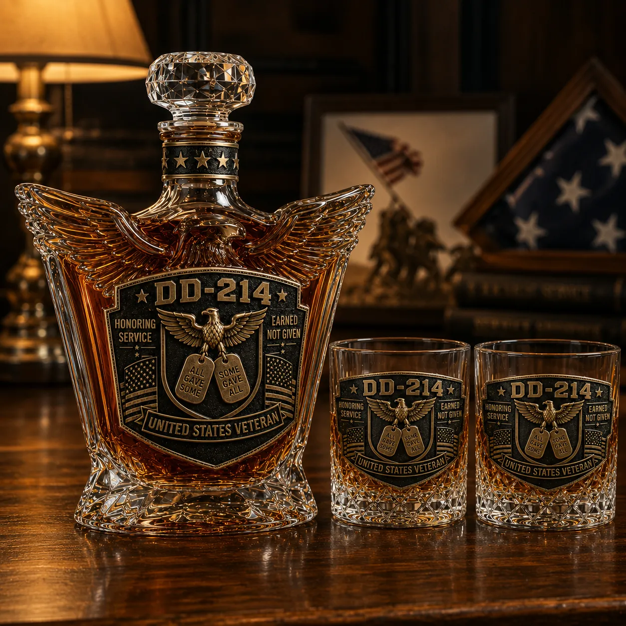 🦅 DD-214 Veteran Whiskey Decanter & Glass Set