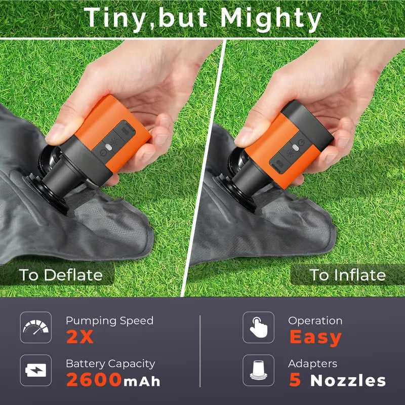 ✨Portable Mini Air Pump for Air Mattresses & Pool Floats – Fast Inflate & Deflate, Rechargeable, with LED Light