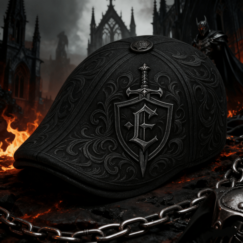 Crafted by Hand Embroidery-Knight’s Crest Flat Cap