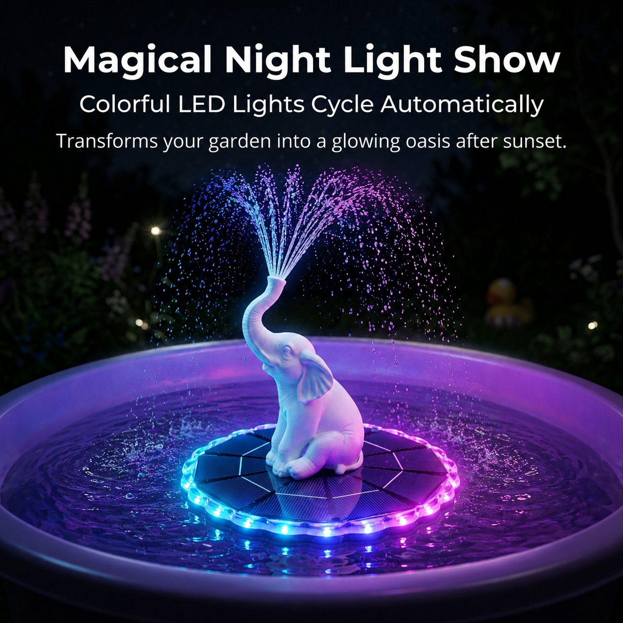 Solar Bird Bath Fountain with LED Lights – Elephant Garden Water Fountain for Birds & Outdoor Décor