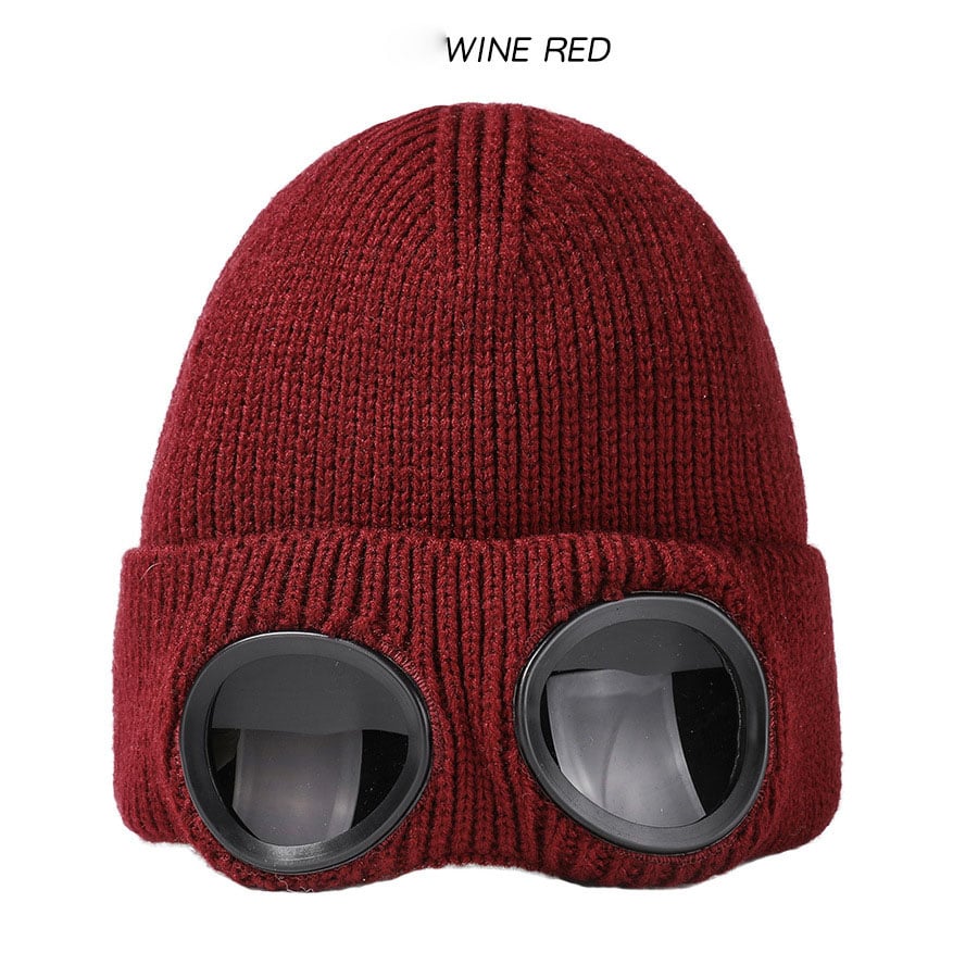 Unisex Solid Color Goggle Lens Design Beanie Hat