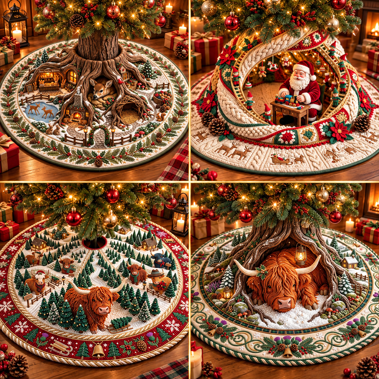 Enchanted Christmas Tree Skirt – Whimsical Woodland & Holiday Village Designs