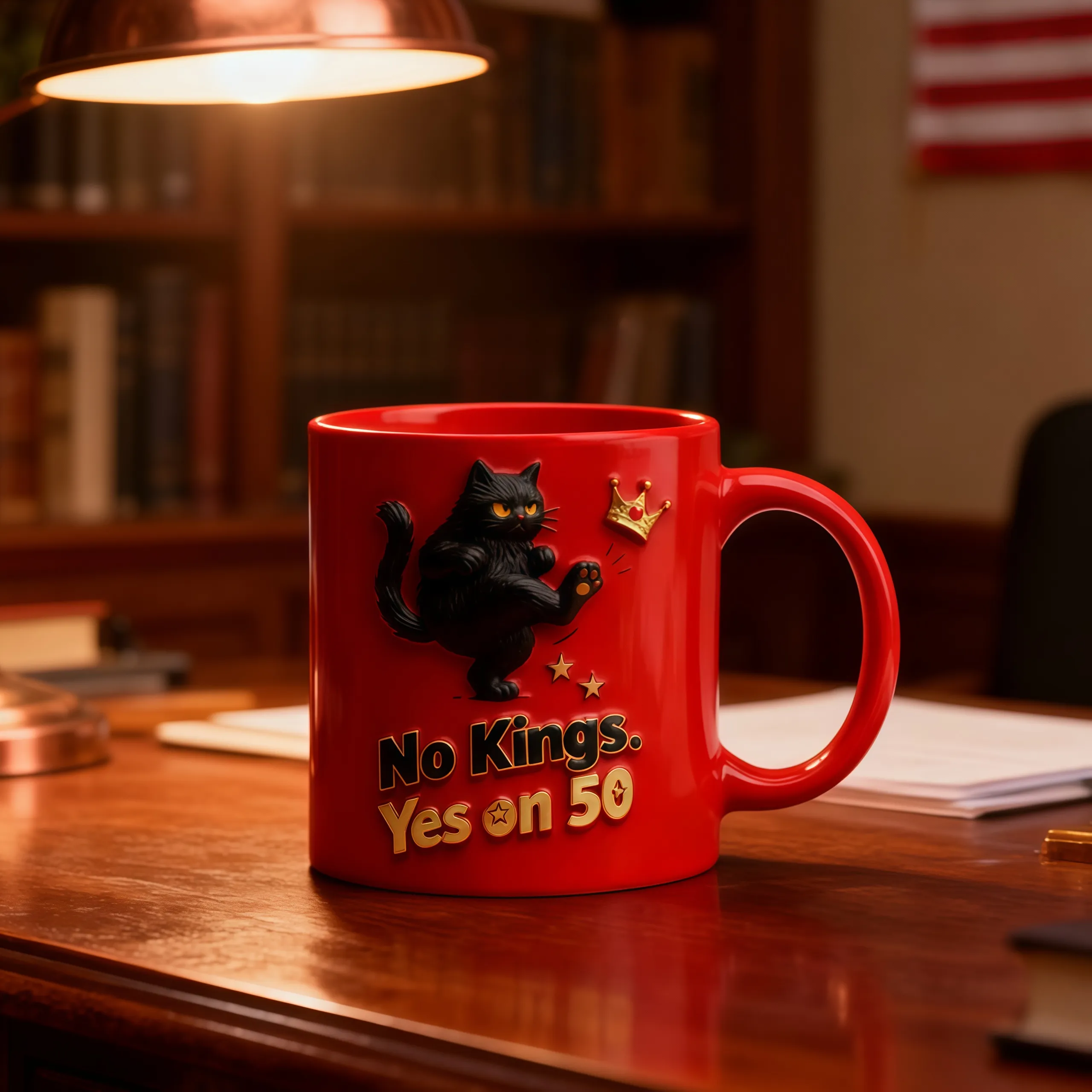 🐈‍⬛ NO KINGS YES ON 50 — Red Freedom Tribute Mug