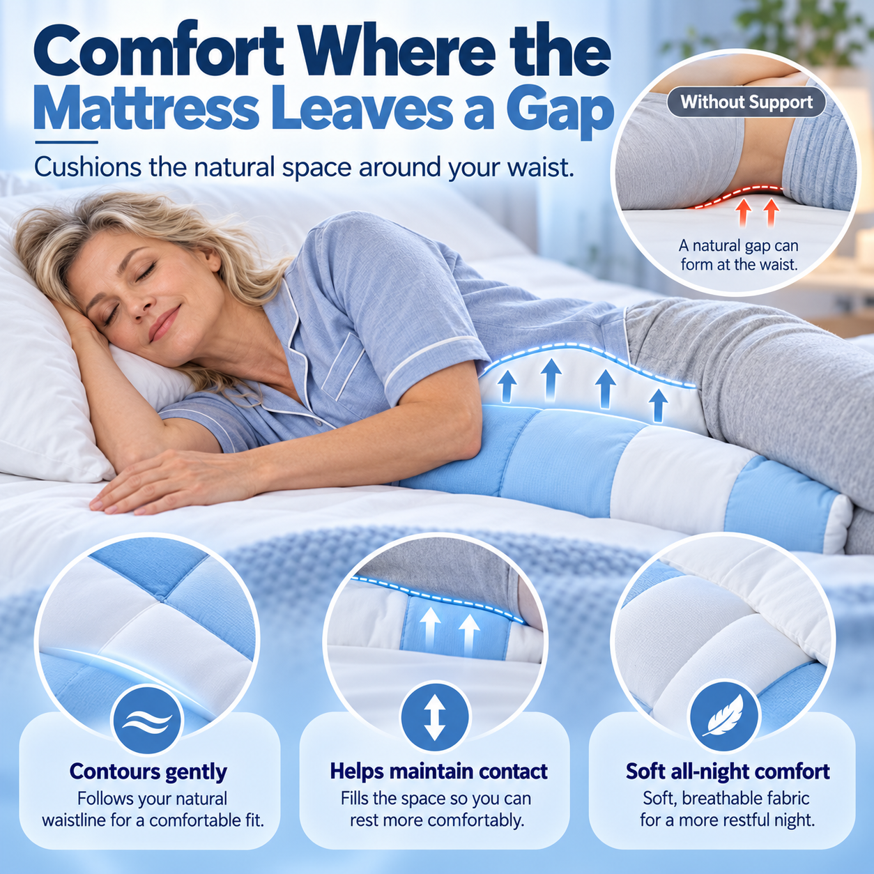 3-Zone All-Night Waist Support Pillow