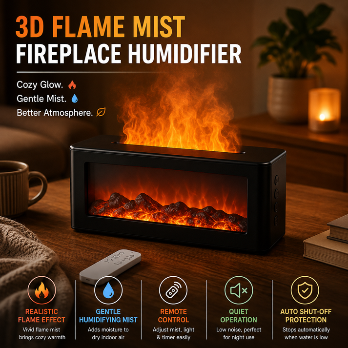 🔥Dance with Flames. Sleep in Serenity— Fireplace Flame Humidifier