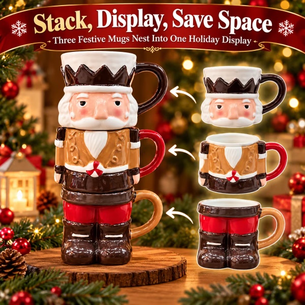 Stackable Christmas Mug Set – Festive Coffee Cups & Holiday Kitchen Decor