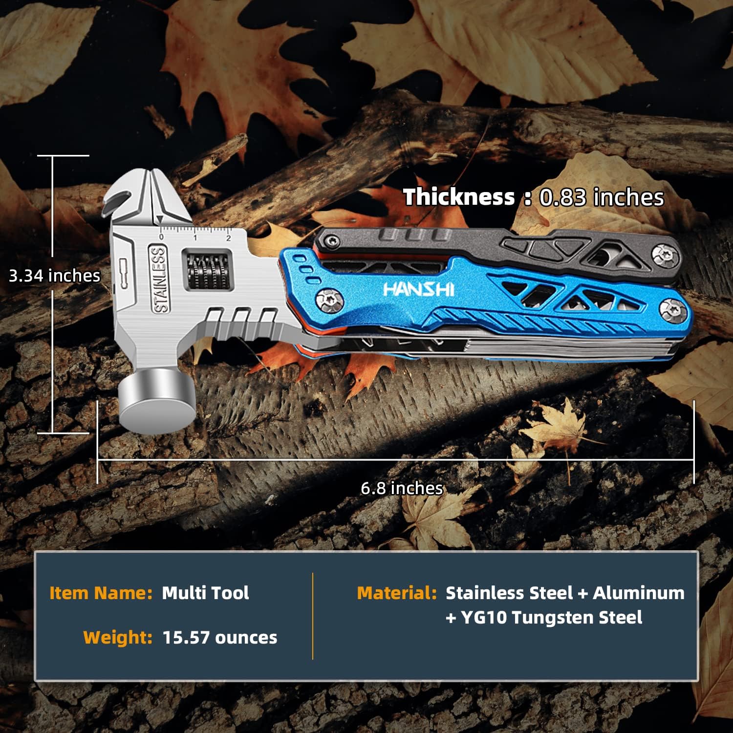 Upgraded 18-In-1 Pocket Adjustable Wrench Multi-Function Hammer For Camping And Survival