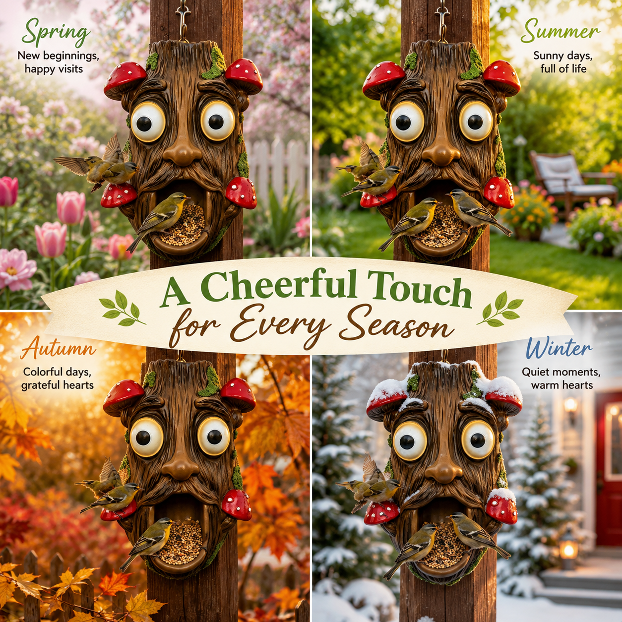 Whimsical Hanging Bird Feeder – Tree Face & Owl Garden Décor Feeder for Backyard Bird Watching