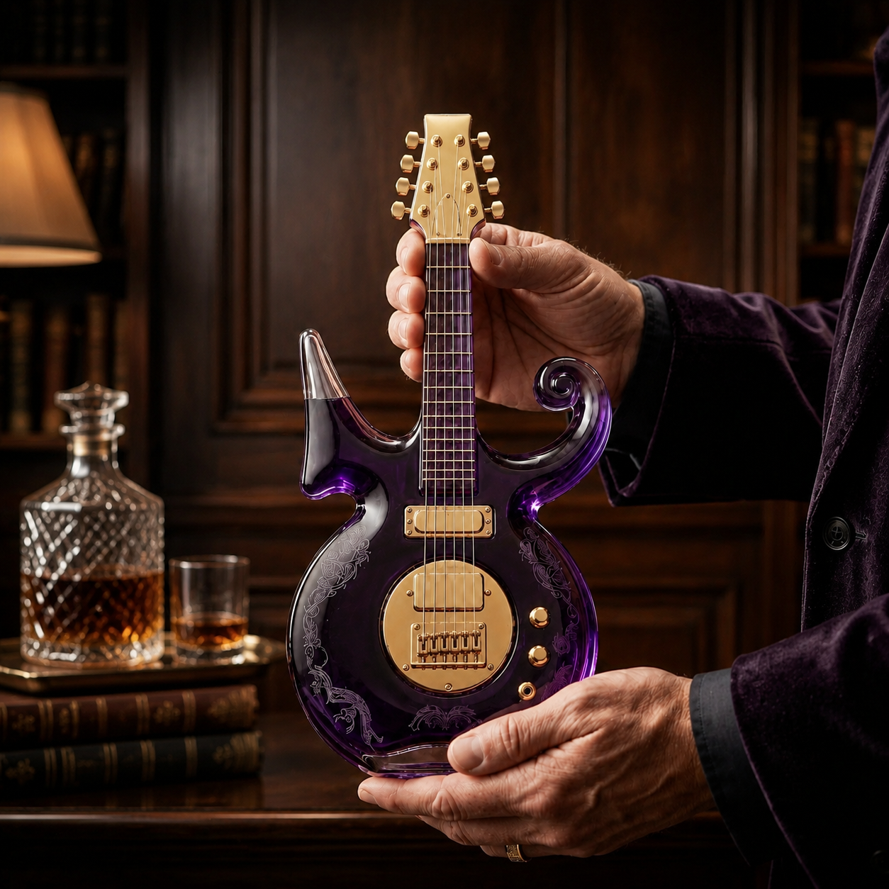 Purple Music Legend Guitar-Shaped Commemorative Whiskey Bottle