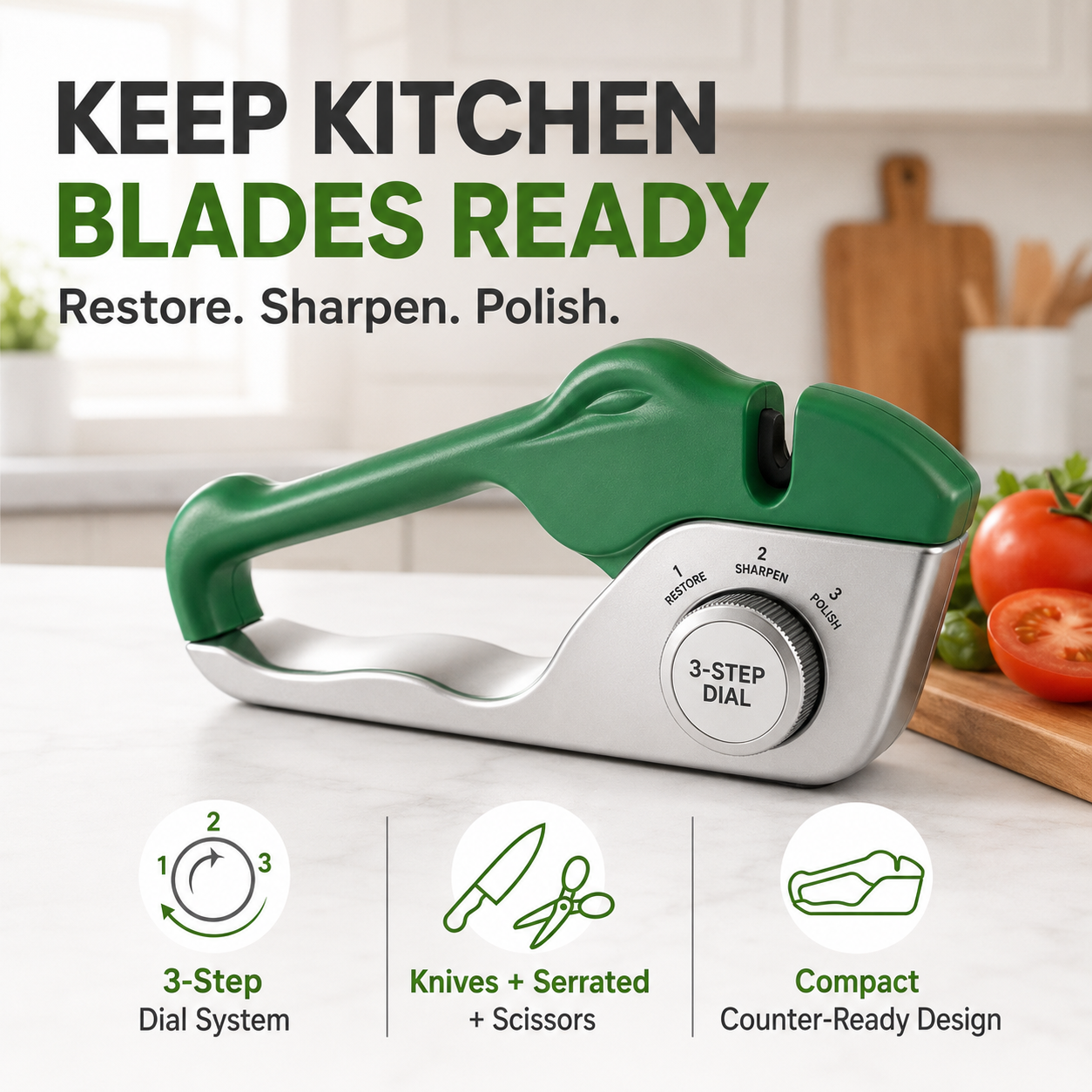 3-Step Dial Knife & Scissor Sharpener