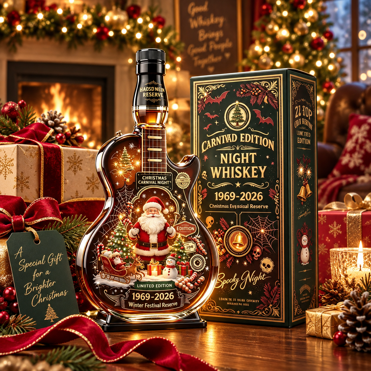 Christmas Guitar-Shaped Whiskey Decanter