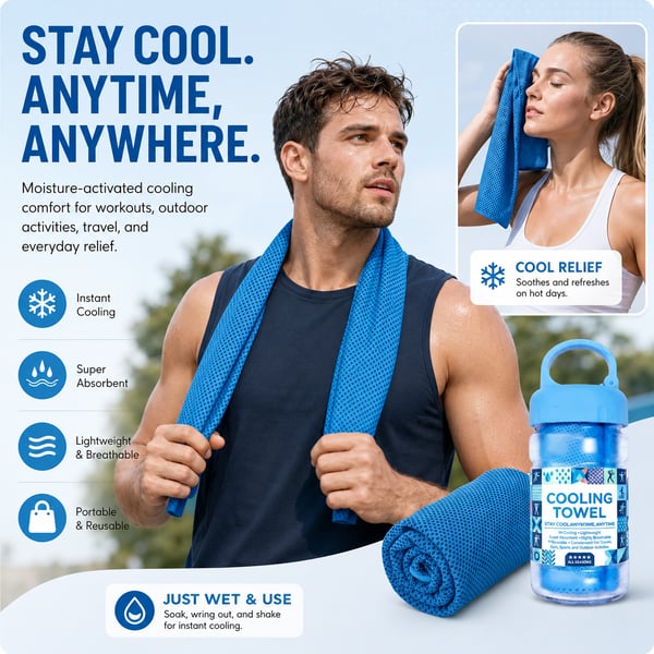 ❄️Cold Sweat Towel You Can Use Anywhere, Anytime! Reusable Soft Absorbent Cooling Portable
