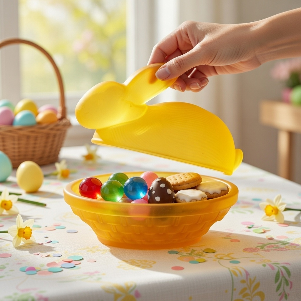 Easter Covered Frosted Crystal Bunny Candy Jar