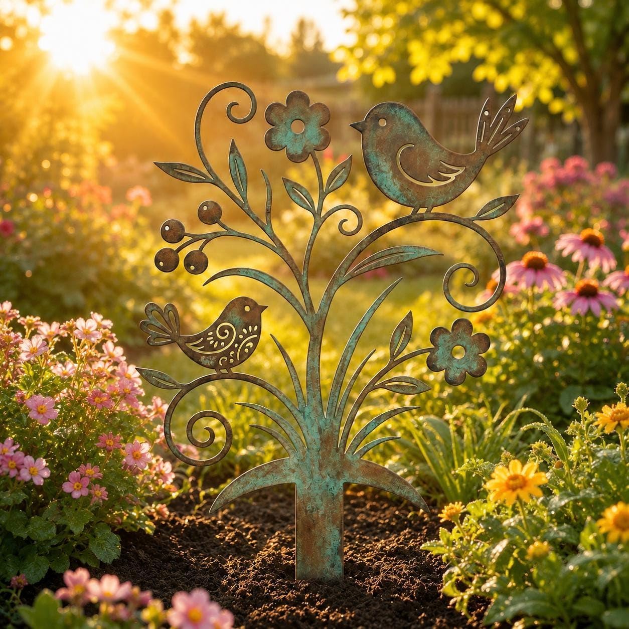 🐦Patina Finish Iron Garden Stake