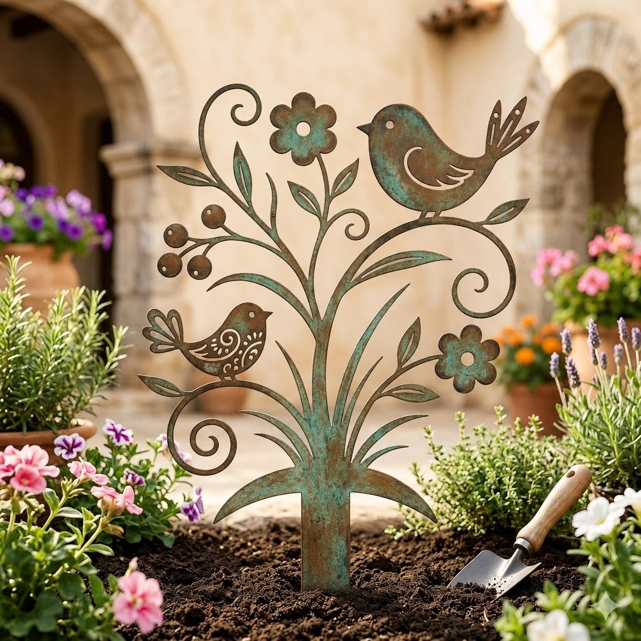 🐦Patina Finish Iron Garden Stake