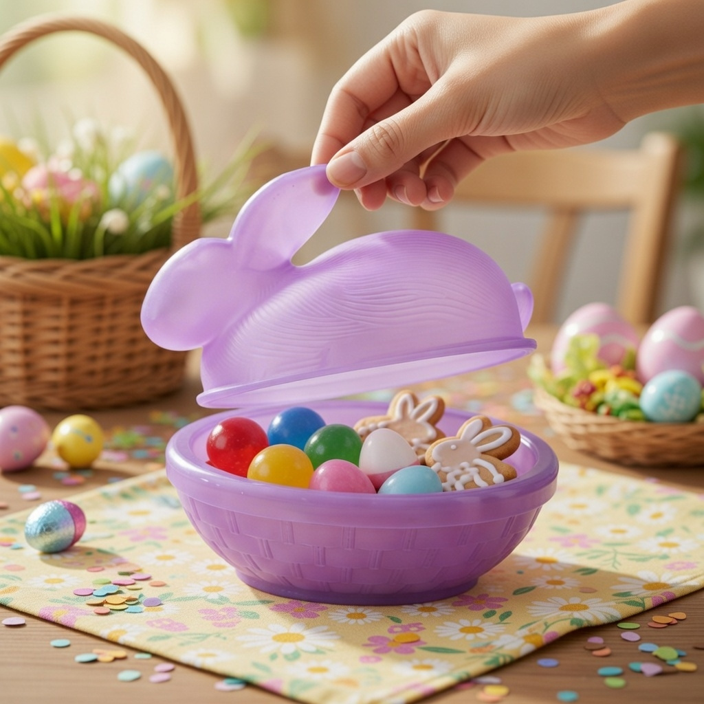 Easter Covered Frosted Crystal Bunny Candy Jar