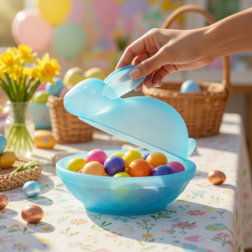 Easter Covered Frosted Crystal Bunny Candy Jar
