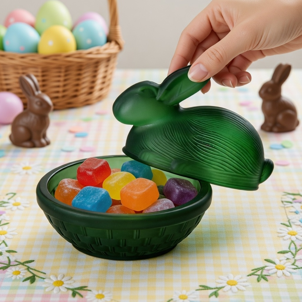 Easter Covered Frosted Crystal Bunny Candy Jar