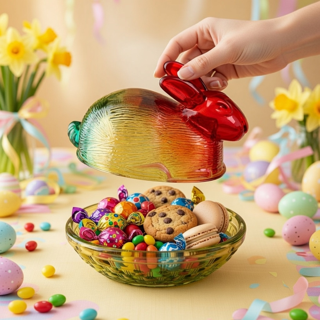 Easter Covered Frosted Crystal Bunny Candy Jar