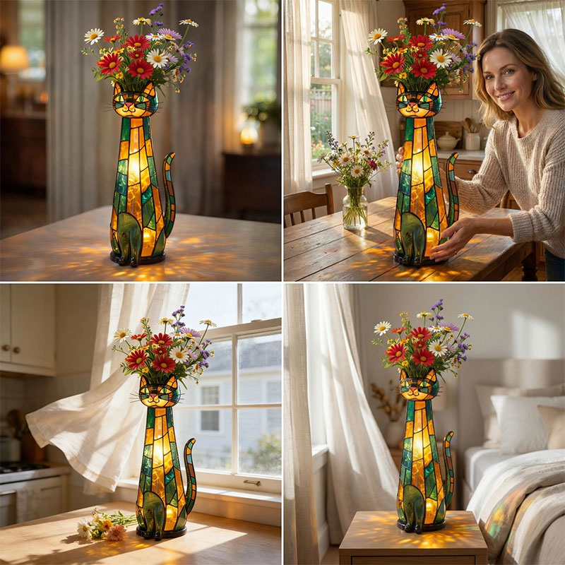 💖🎁2026 Mother's Day Gifts 50% Off--🐱💐Cat Vase Lamp – A Warm Glow of Flowers, Light & Love