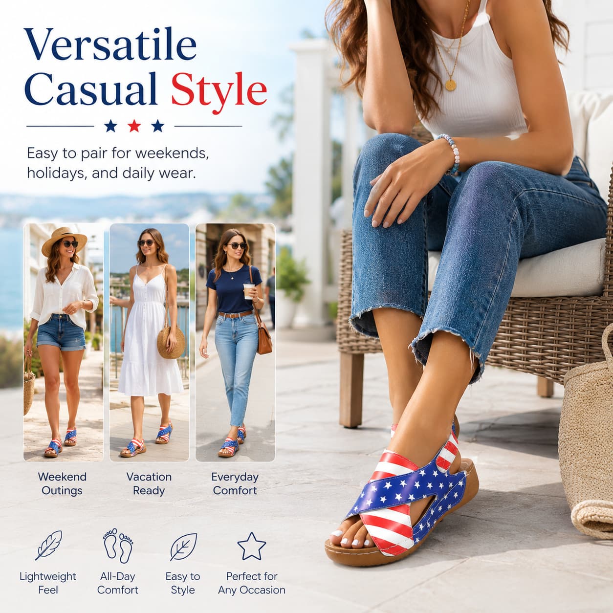 USA 250th Anniversary Patriotic Platform Women Sandals