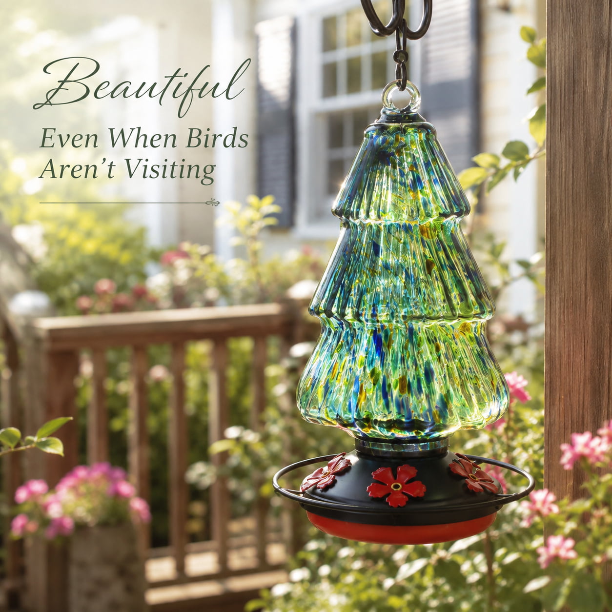 Christmas Tree-Shaped Glass Hummingbird Feeder